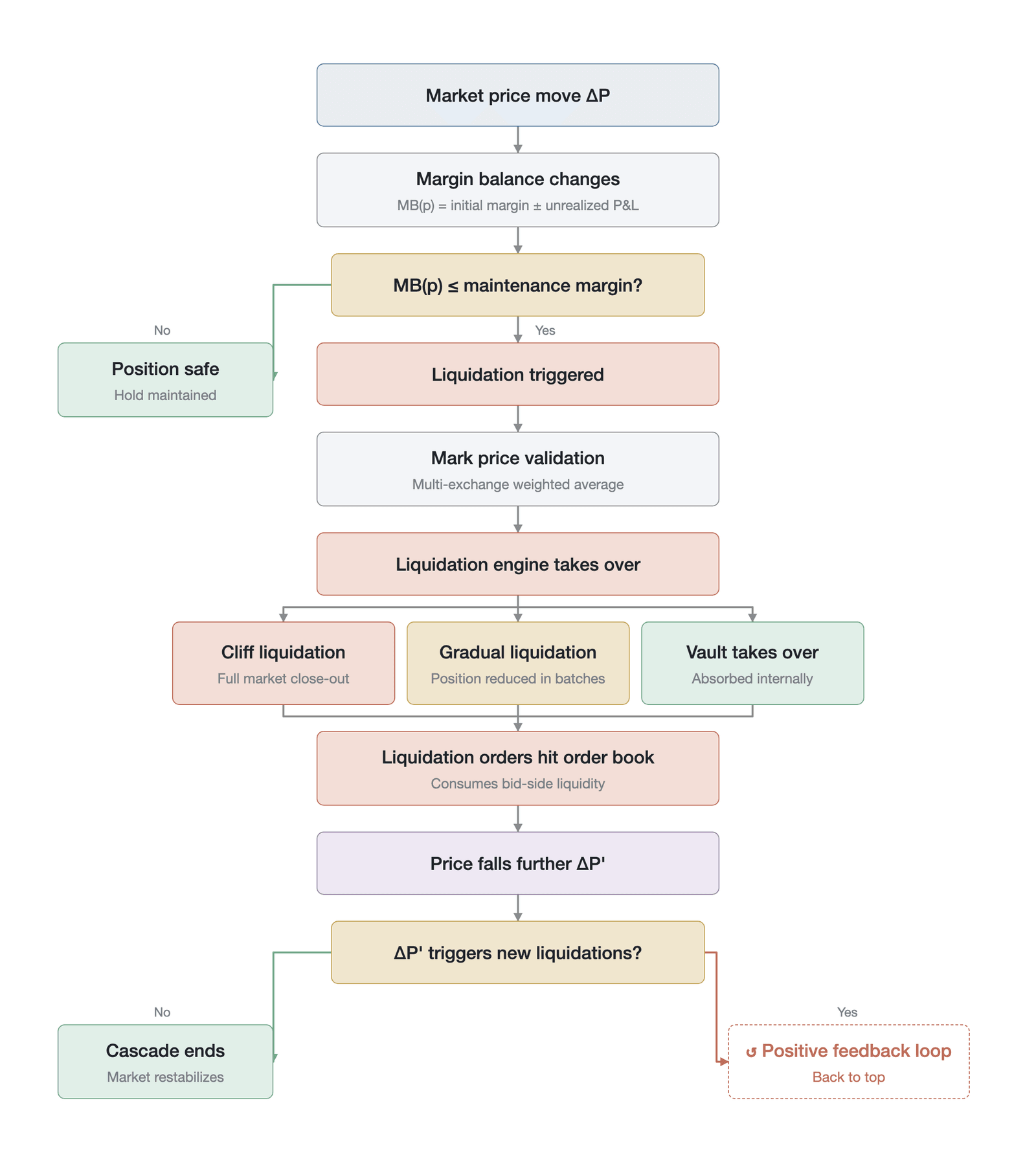 The transmission chain from a price move to liquidation execution